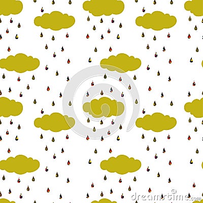 Beautiful cartoon print with bright clouds and raindrops. seamless vector pattern Vector Illustration